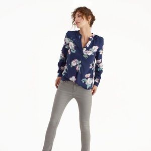 Navy Poppy Long Sleeve Blouse